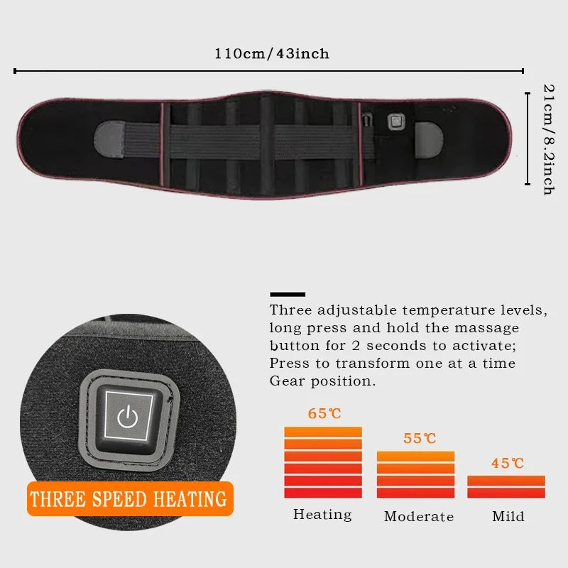 Adjustable Electric Heating Belt with Vibration Massage for Waist and Back Support