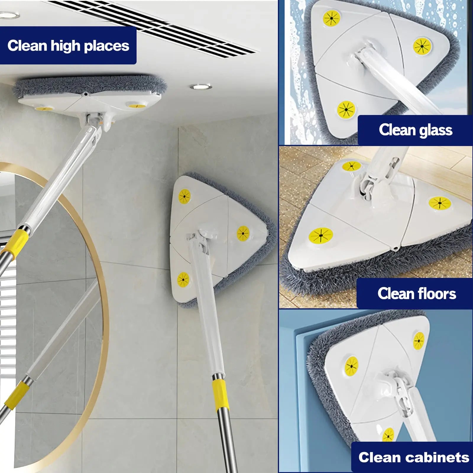 Rotatable Telescopic Triangle Mop 360° Spin Squeeze For Home Floor Ceiling
