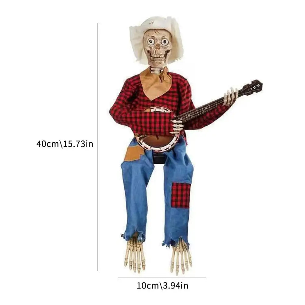 Halloween Animatronics Banjo Skeleton Decorations Musical Country Theme Decor