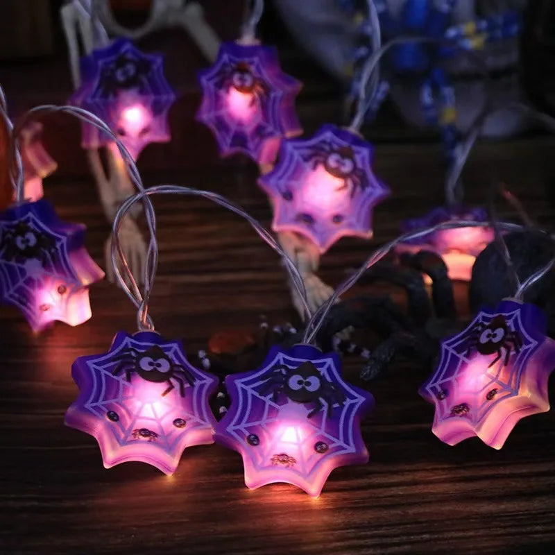 Halloween 10 LED Battery Powered String Lights With Ghost Pumpkin Spider Web Skeleton