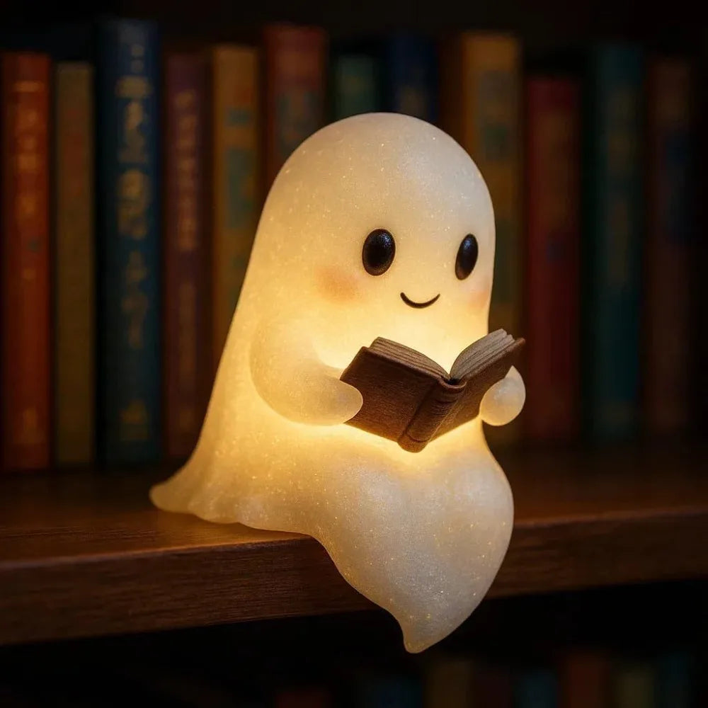 Cute ghost reading book toy model kawaii cartoon holiday decoration for boys and girls