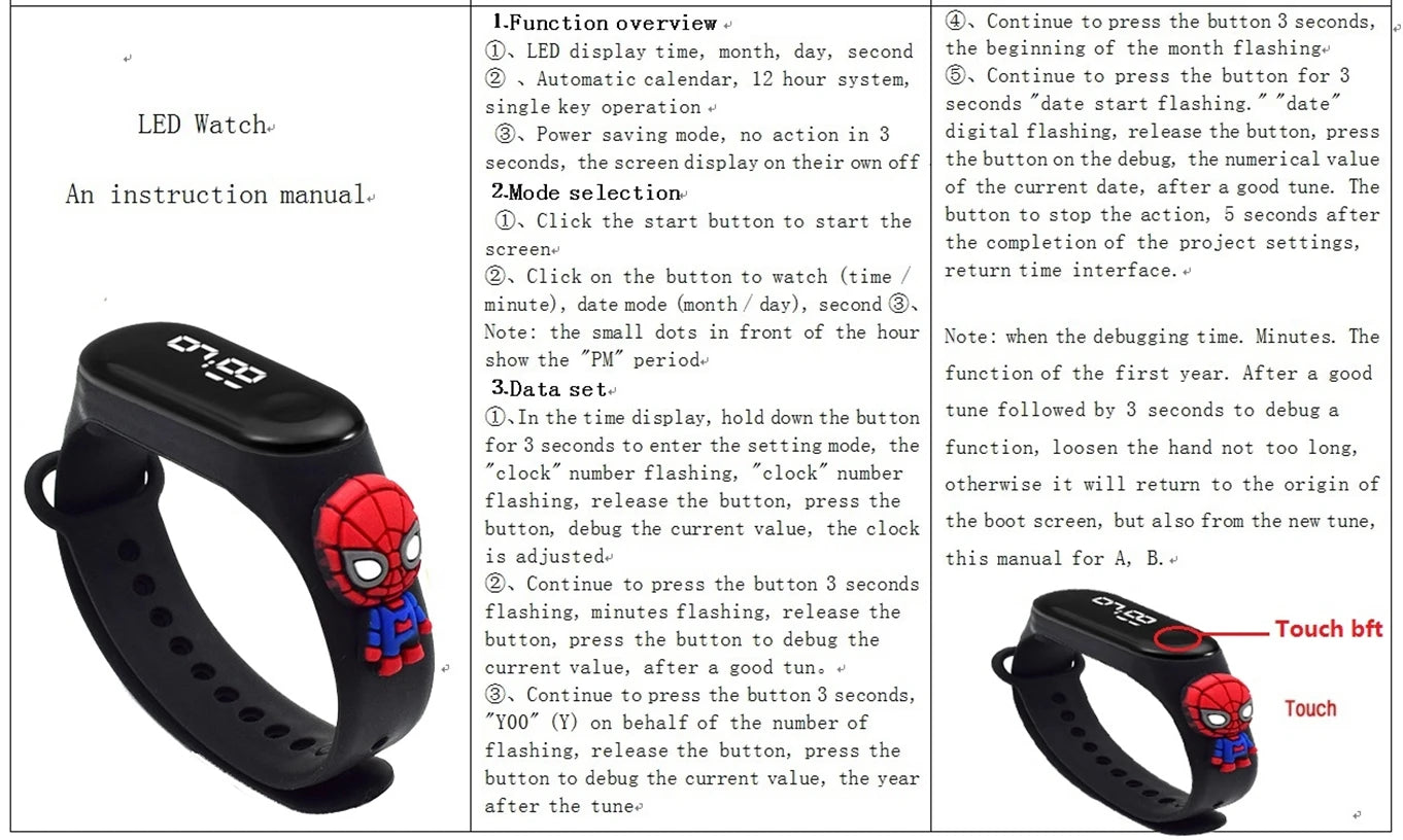 Disney Stitch Spider Man Cartoon Waterproof Watches For Kids LED Electronic Sport Watch