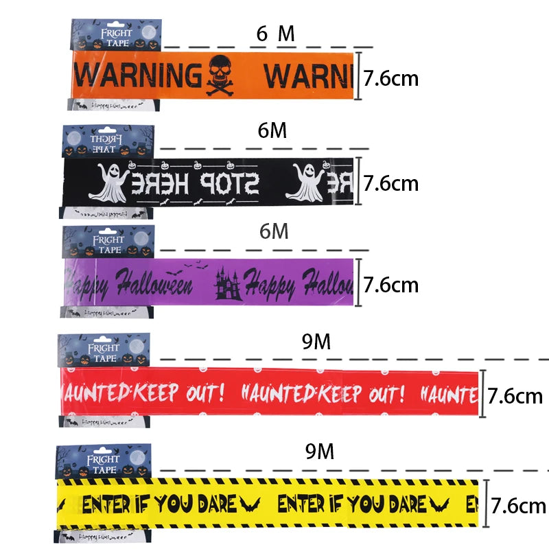 1 PC Halloween Window Prop Warning line Plastic Skull Head Warning Tape Signs