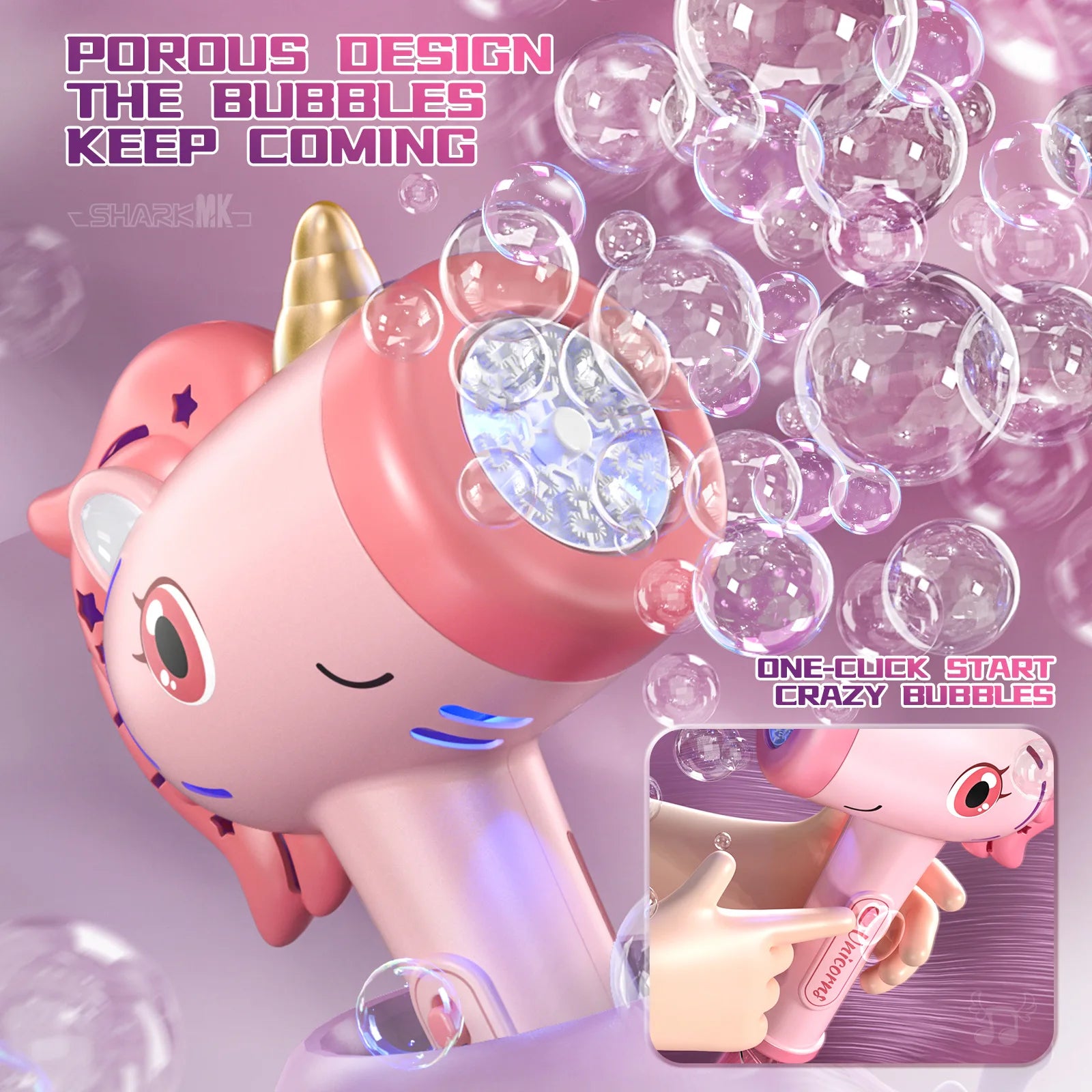Bubble Wands Machine Unicorn Automatic Bubble Maker Gun with Light & Music