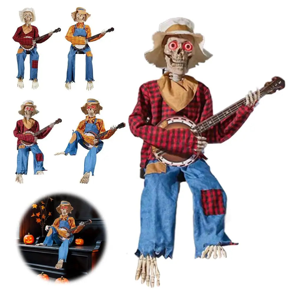 Halloween Animatronics Banjo Skeleton Decorations Musical Country Theme Decor
