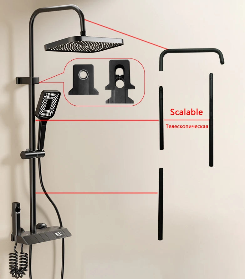 Bathroom Shower Full Set Black, White, and Gray Shower System Set