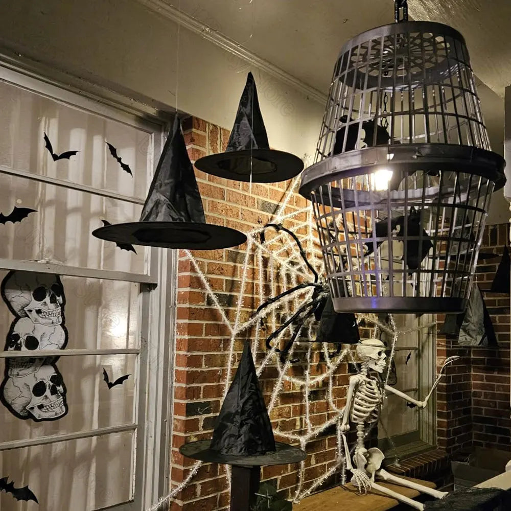 6/12Pcs Halloween Black Witches Hats with Rope Hanging Wizard Hats for Party Favor