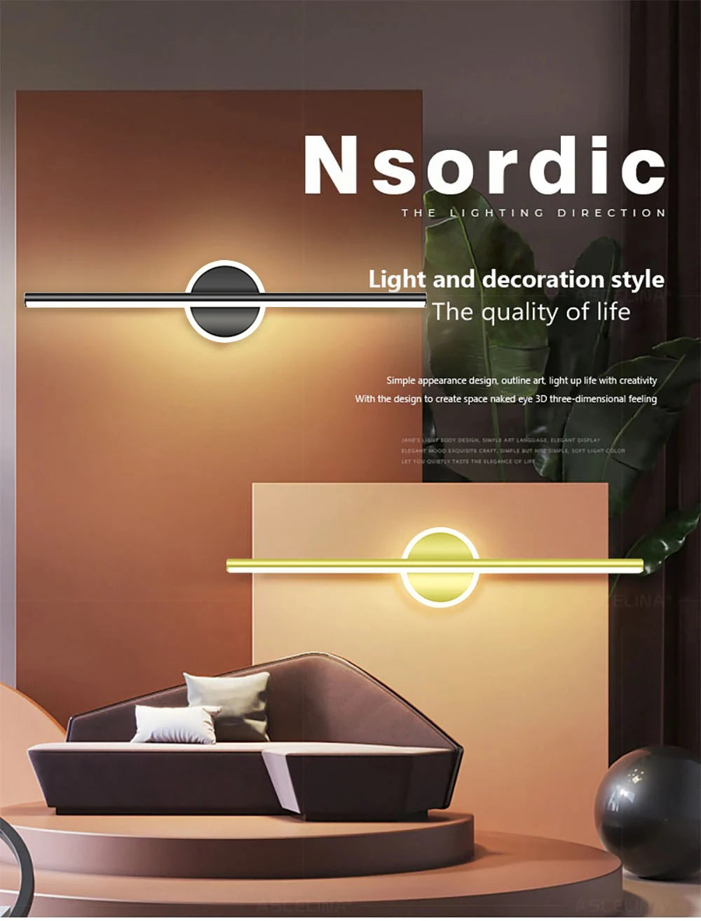 Modern LED Wall Lamp 40/60cm Mirror Black Gold Long Strip Fixture Led Lighting Lamps