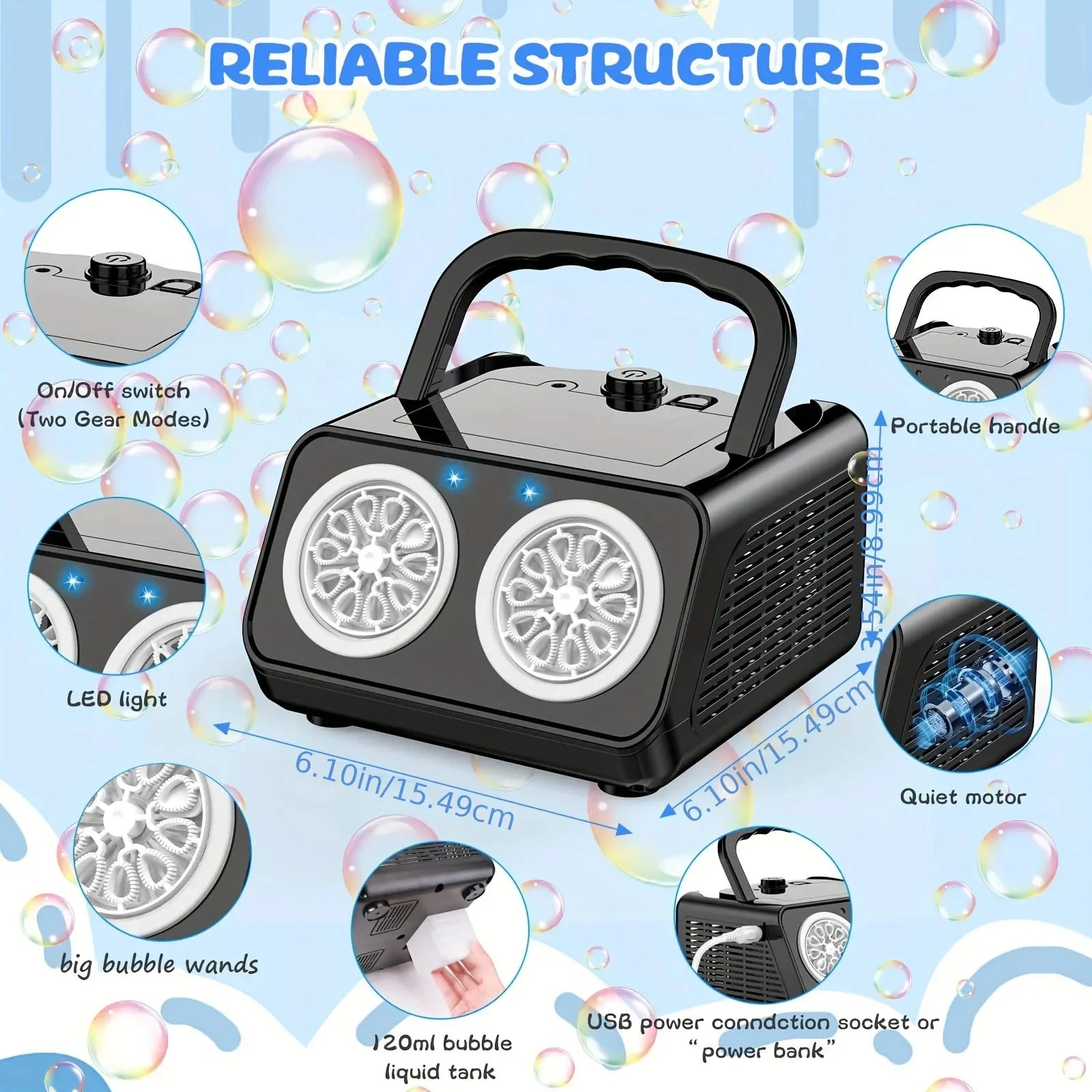 Automatic Bubble Machine Upgrade Bubble Blower with 2 Fans 20000+ Bubbles Per Minute