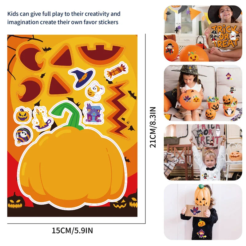 Kids DIY Halloween Stickers Make A Face Prank Puzzle Sticker Party Decoration