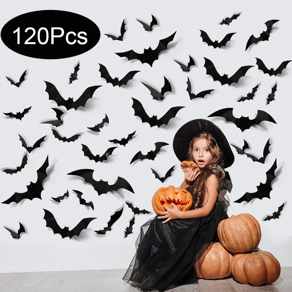 Halloween Bats Decorations,3D Pvc Bat on The Wall,Black Bats Wall Stickers