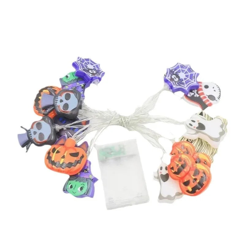 Halloween 10 LED Battery Powered String Lights With Ghost Pumpkin Spider Web Skeleton