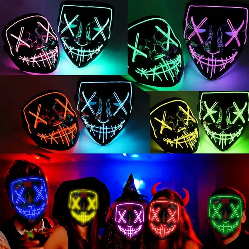 Wireless Glowing Mask LED Luminous Purge Mask Halloween Carnival Light Up Party Mask