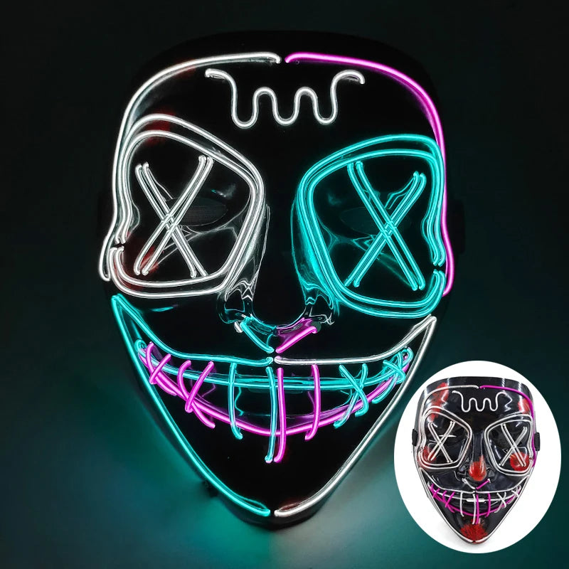 Wireless Glowing Mask LED Luminous Purge Mask Halloween Carnival Light Up Party Mask