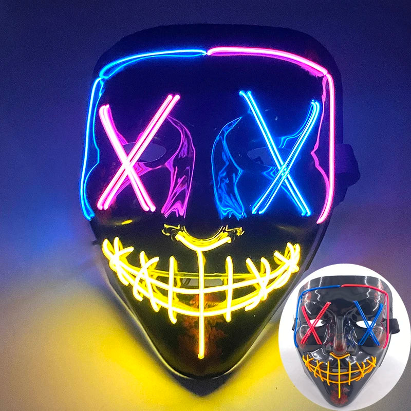 Wireless Glowing Mask LED Luminous Purge Mask Halloween Carnival Light Up Party Mask