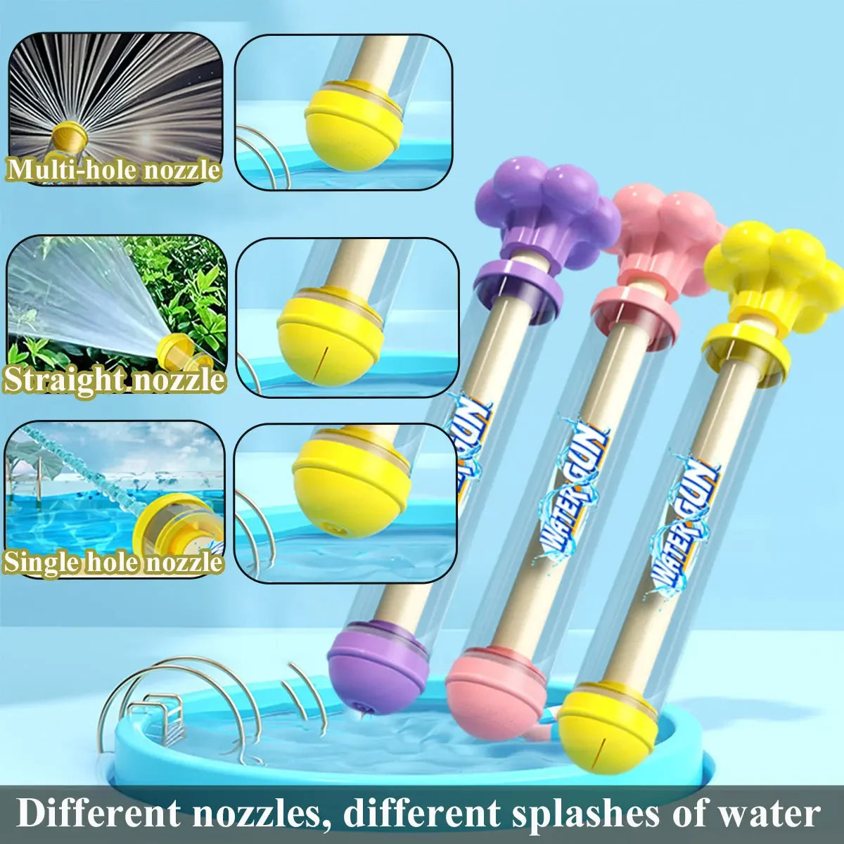 Water Guns for Kids Squirt 3 Types of Nozzles Water Blaster Pistol