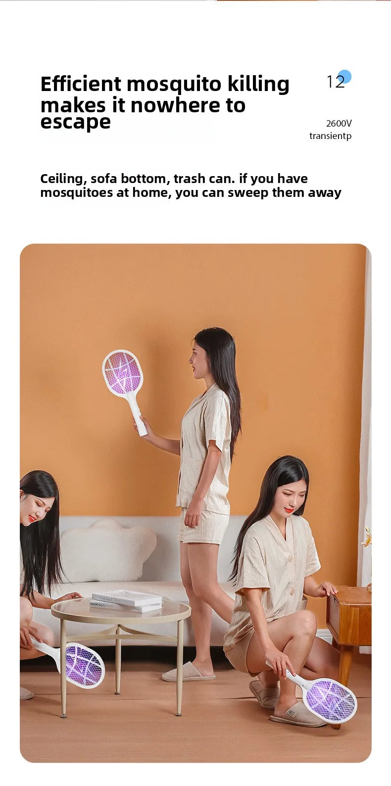 Electric Mosquito Swatter & Repellent Lamp -USB Rechargeable+Base