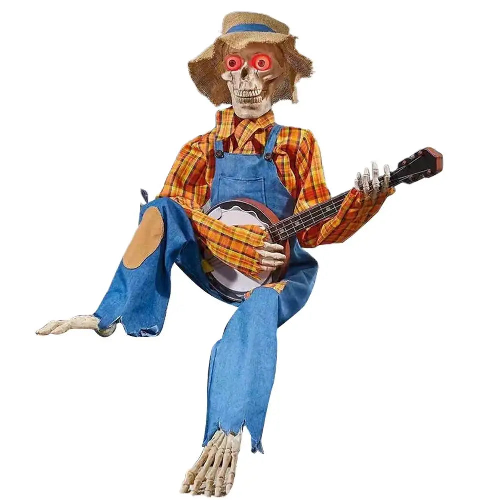 Halloween Animatronics Banjo Skeleton Decorations Musical Country Theme Decor