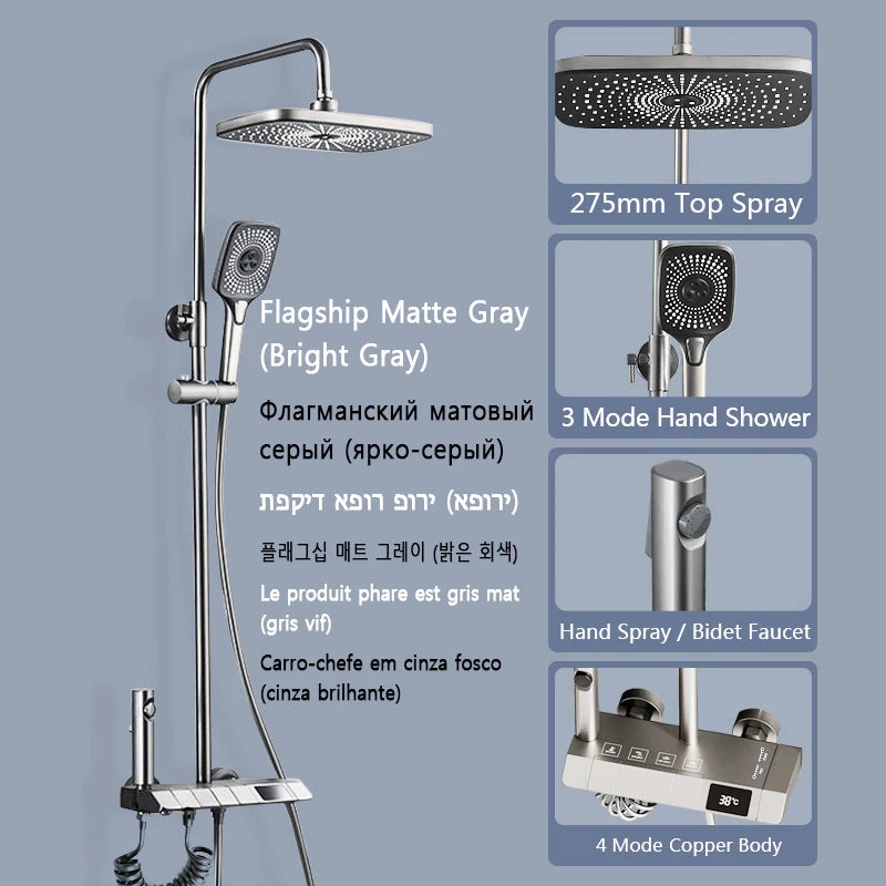 Bathroom Shower Full Set Black, White, and Gray Shower System Set