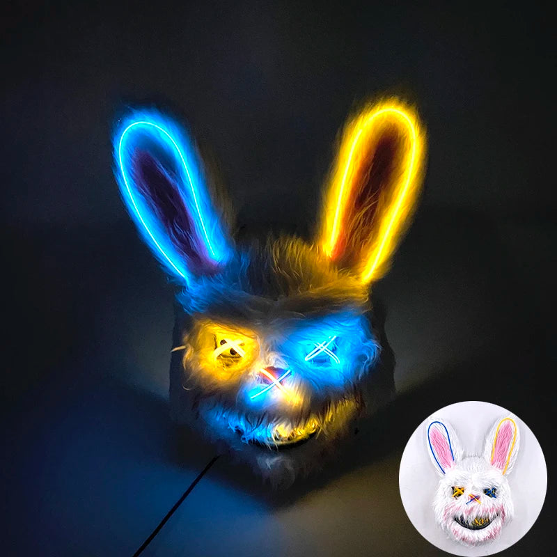 LED Cosplay Glowing Bloody Bear Mask Halloween Plush Rabbit Mask Neon Headgear