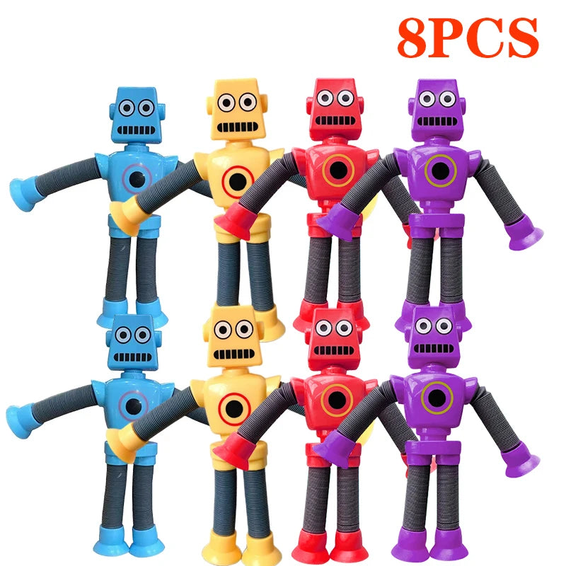 4/16PCS Pop Tubes Suction Cup Robot Toys Stress Relief Telescopic Sensory Toys for Kids