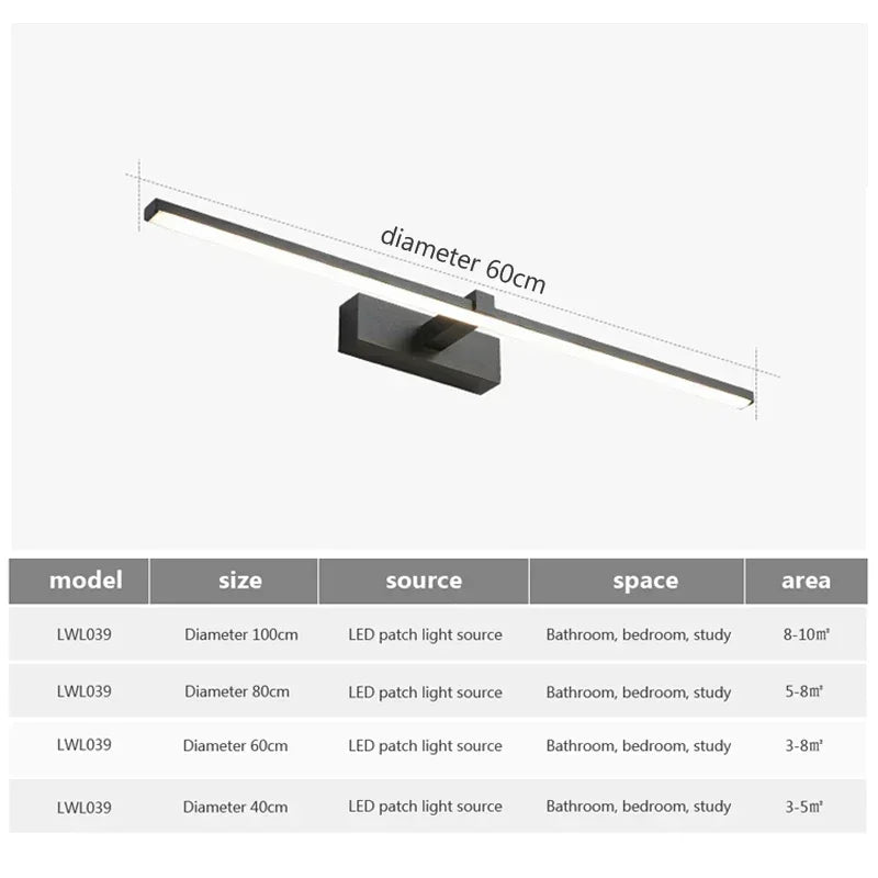 LED Bathroom Mirror Light, Modern Wall Sconce for Bedroom, Aluminum Decoration Lamp