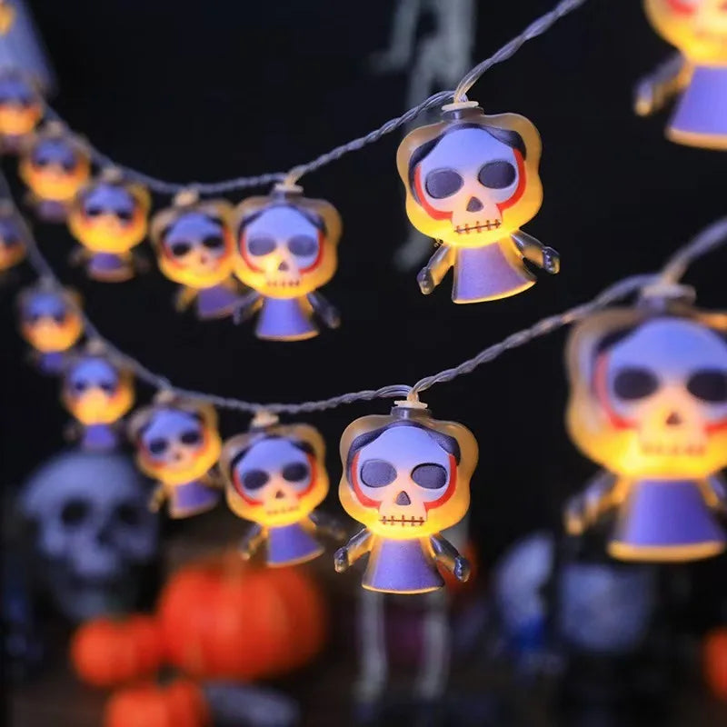 Halloween 10 LED Battery Powered String Lights With Ghost Pumpkin Spider Web Skeleton