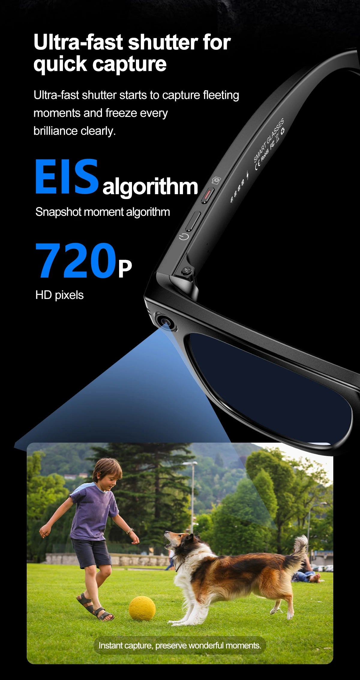 AI Camera Smart Glasses IP65 Waterproof Bluetooth for Call and Music Use ChatGPT