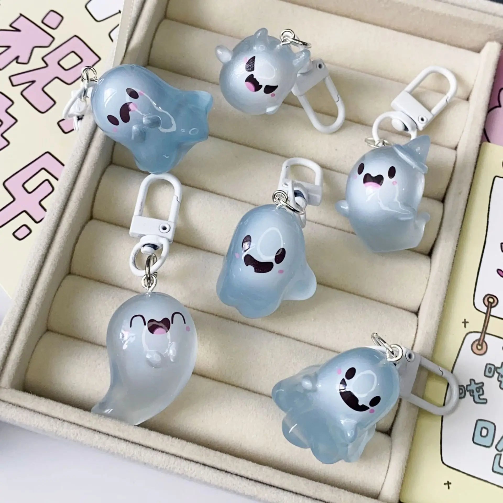 Halloween Keychain Glow-in-the-Dark Cartoon Jelly Doll Pendant Headphone Case Decor