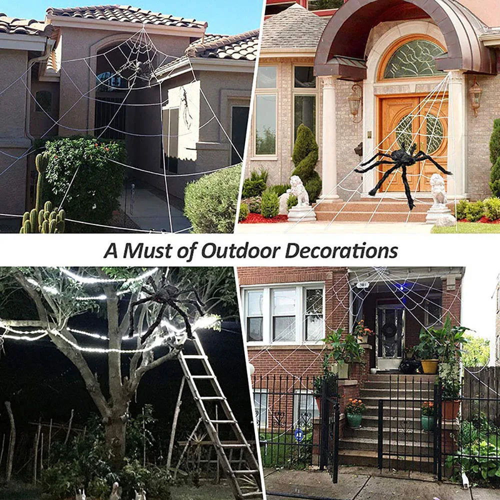 Halloween Triangle Spider Web,5m Large Plush Simulation Spider Web Outdoor Decoration