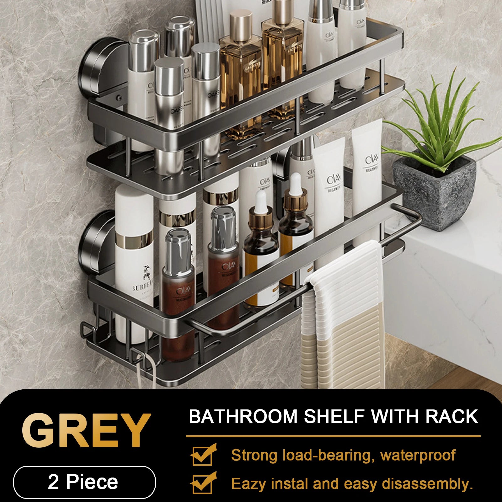 Suction Cup Bathroom Shelf No Drill Wall Mounted Shower Rack Toilet Storage Rack
