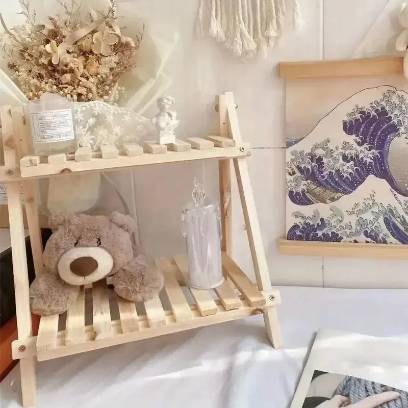 Bilayer Wooden Storage Shelf