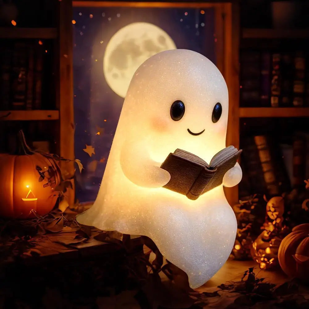 Cute ghost reading book toy model kawaii cartoon holiday decoration for boys and girls