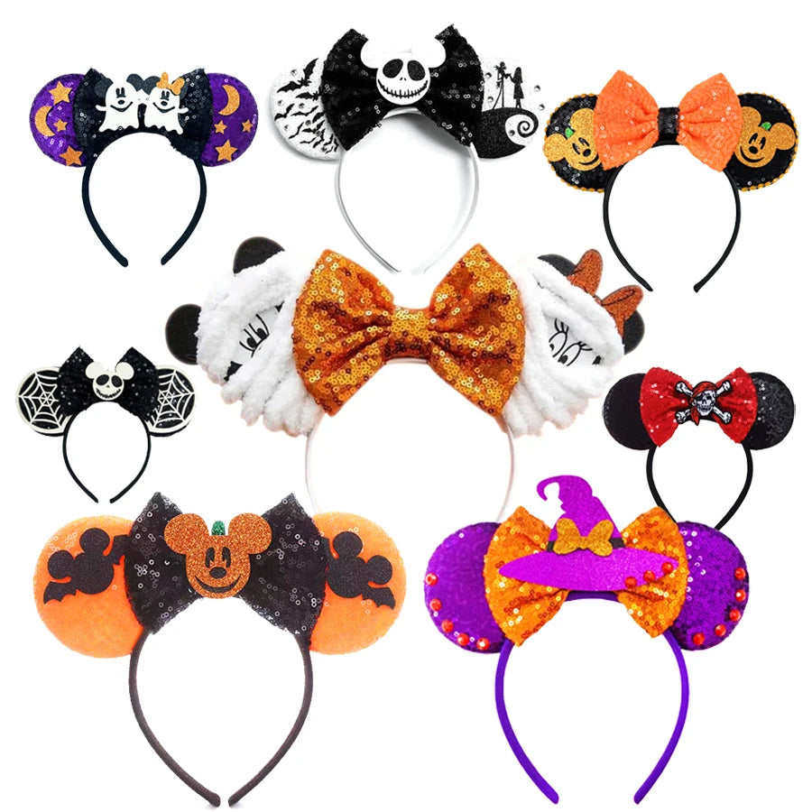 Newest Minnie Ears Headband Halloween Festival Party Sequins Bow Hair Accessories