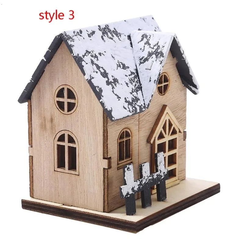 Christmas LED Light Wooden House Luminous Cabin Decorations