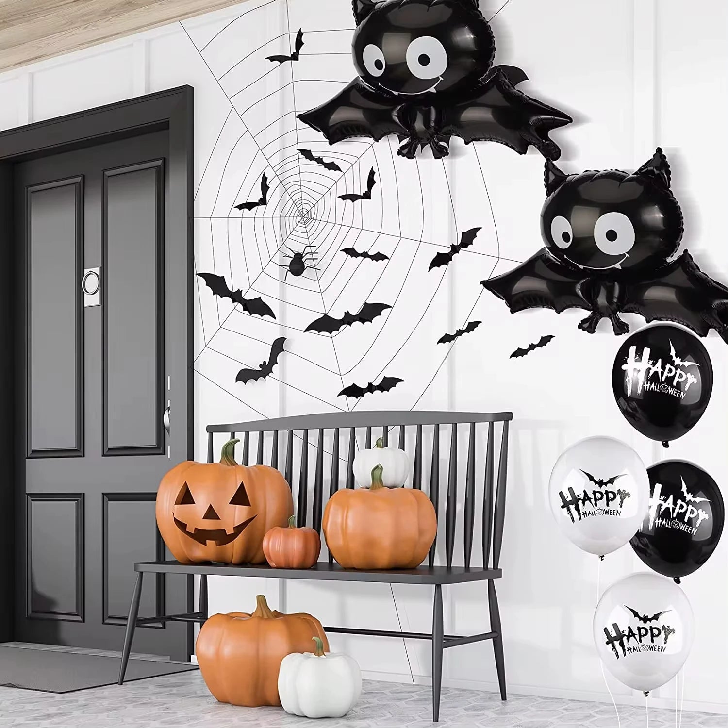 5 PCS Halloween Foil Balloons Cute Black Bat Balloon Halloween Party Props