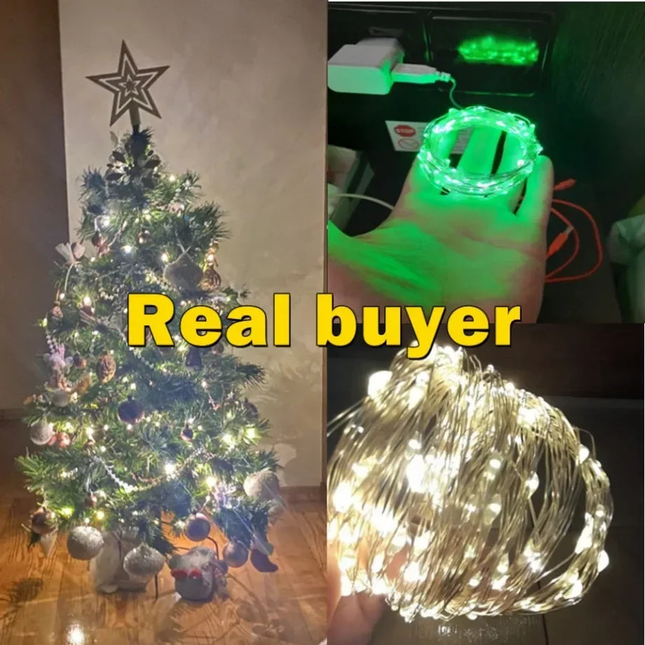 5/10/20M USB LED String Copper Silver Wire Garland Light Waterproof Fairy Decoration
