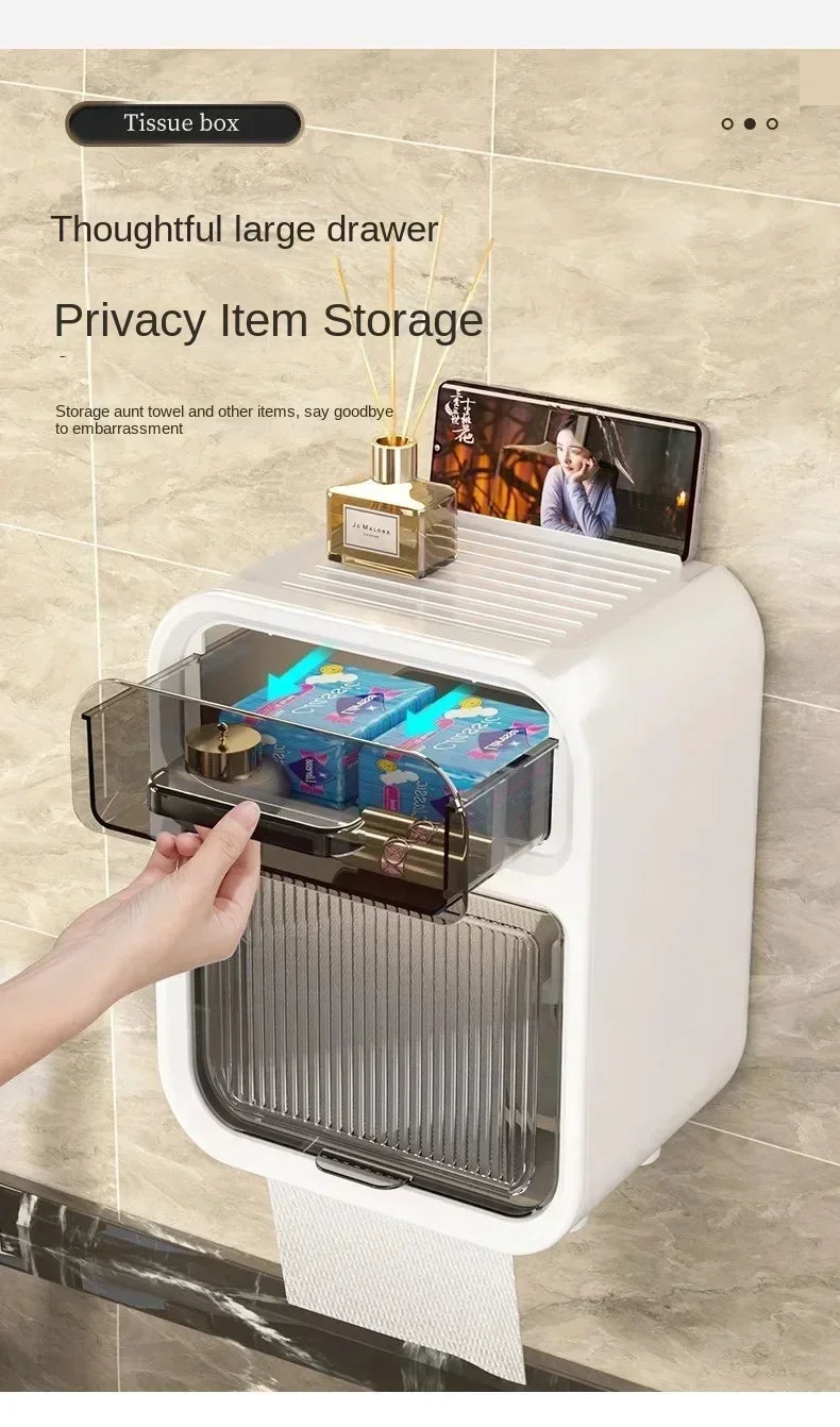 Wall-Mounted Bathroom Tissue Box with Drawer