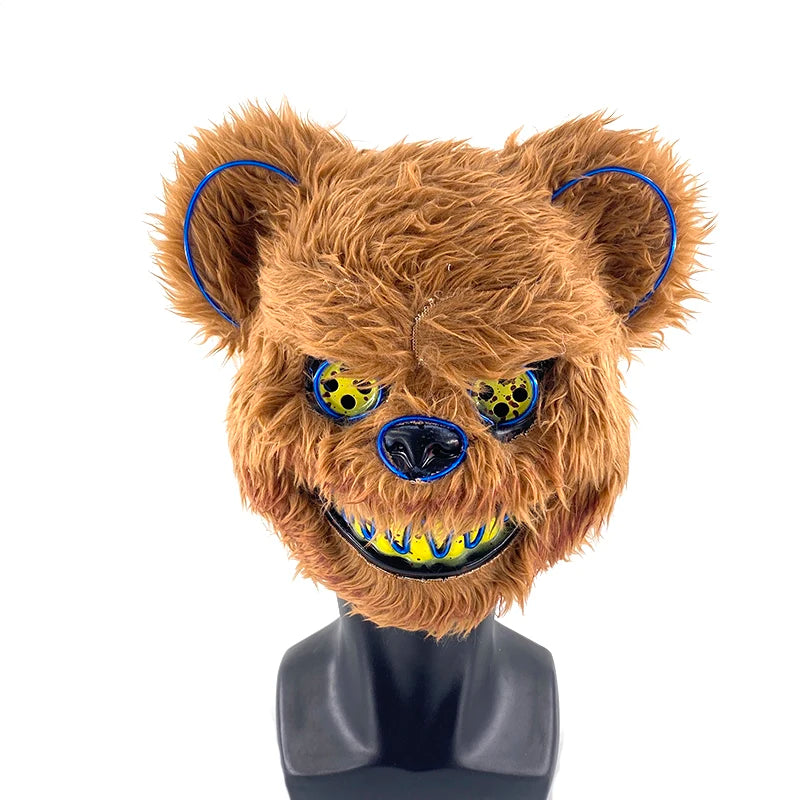 LED Cosplay Glowing Bloody Bear Mask Halloween Plush Rabbit Mask Neon Headgear