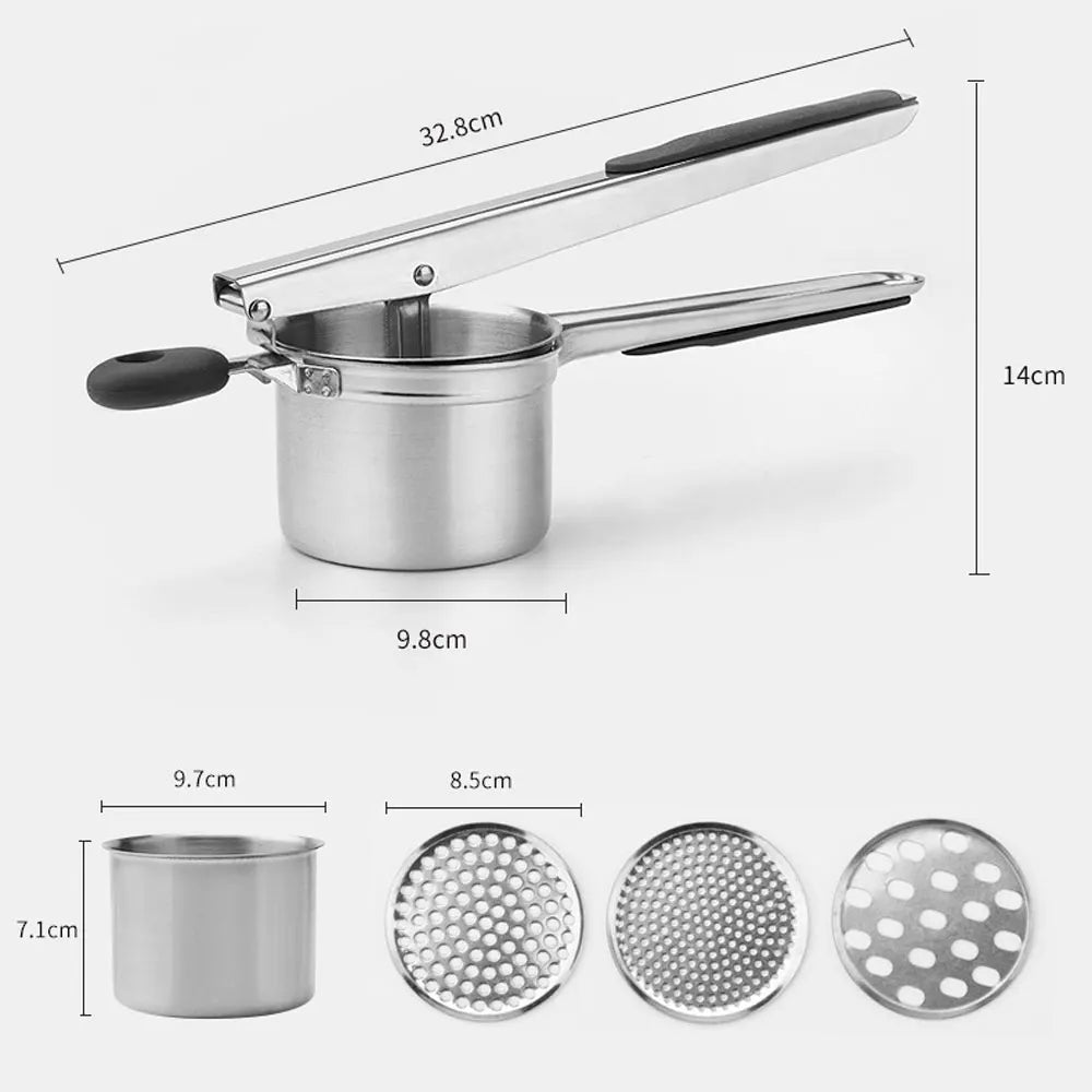 Heavy Duty Potato Masher With 3 Interchangeable Discs
