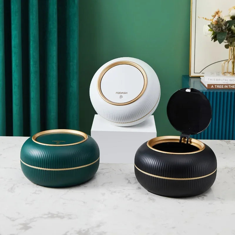 Desktop Trash Can Push-open Lid Paper Basket Box Mini Home Necessities