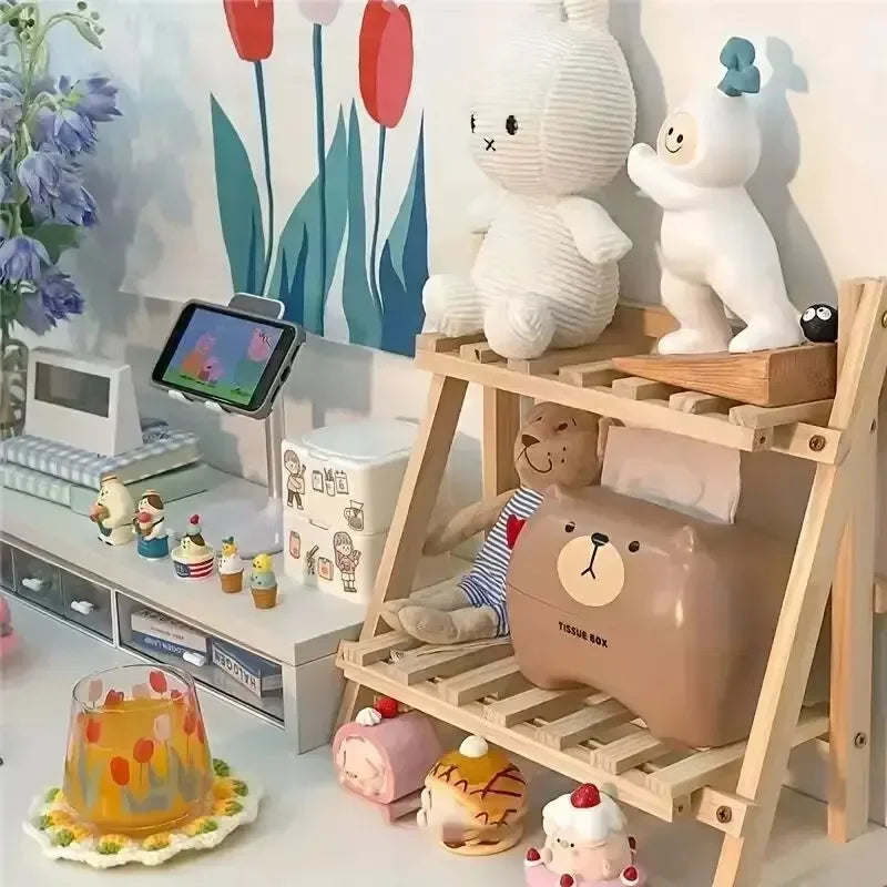 Bilayer Wooden Storage Shelf