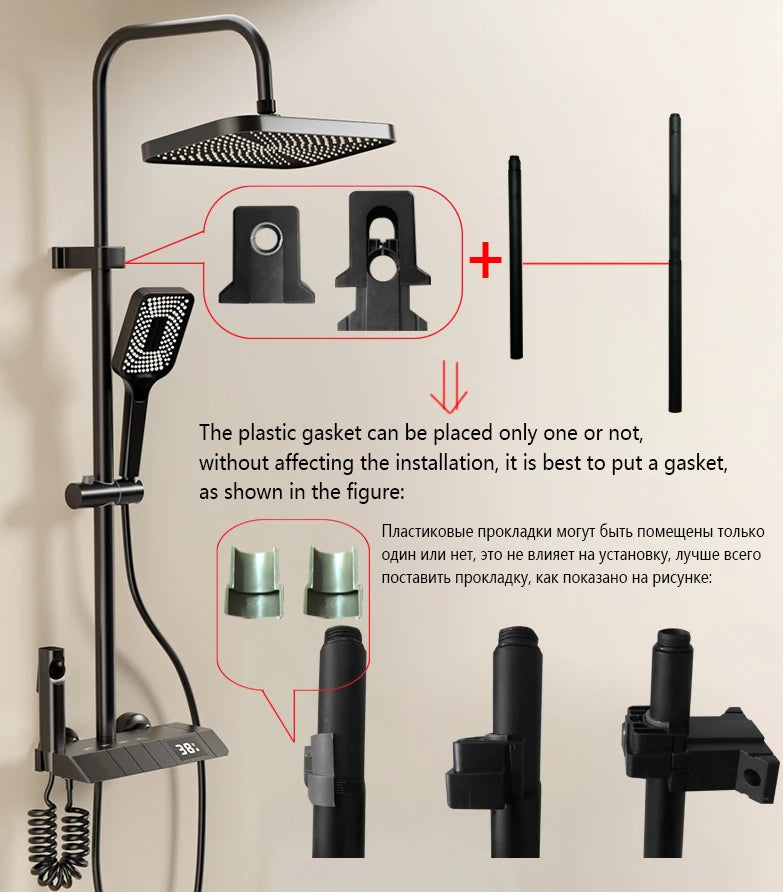 Bathroom Shower Full Set Black, White, and Gray Shower System Set