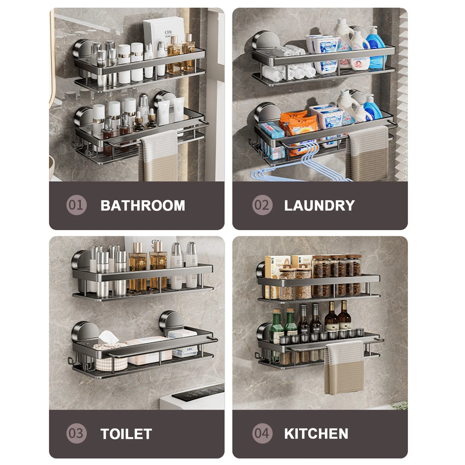 Suction Cup Bathroom Shelf No Drill Wall Mounted Shower Rack Toilet Storage Rack