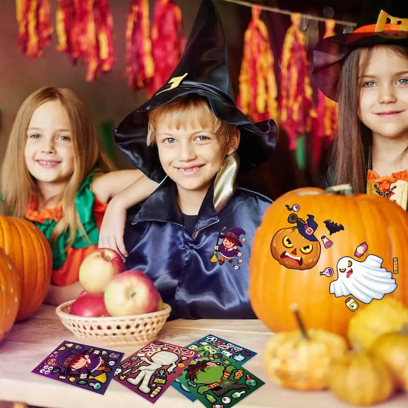 Kids DIY Halloween Stickers Make A Face Prank Puzzle Sticker Party Decoration