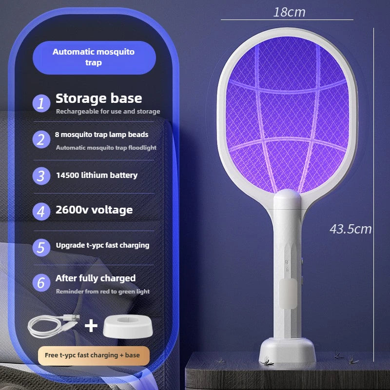 Electric Mosquito Swatter & Repellent Lamp -USB Rechargeable+Base