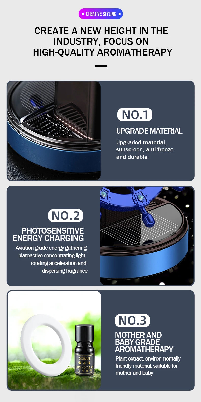 Solar rotating car fragrance creative metal boat rudder car perfume accessories