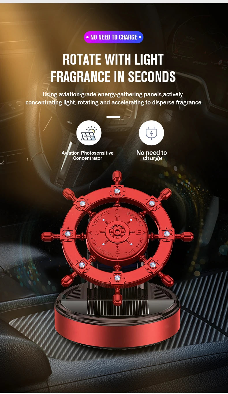 Solar rotating car fragrance creative metal boat rudder car perfume accessories