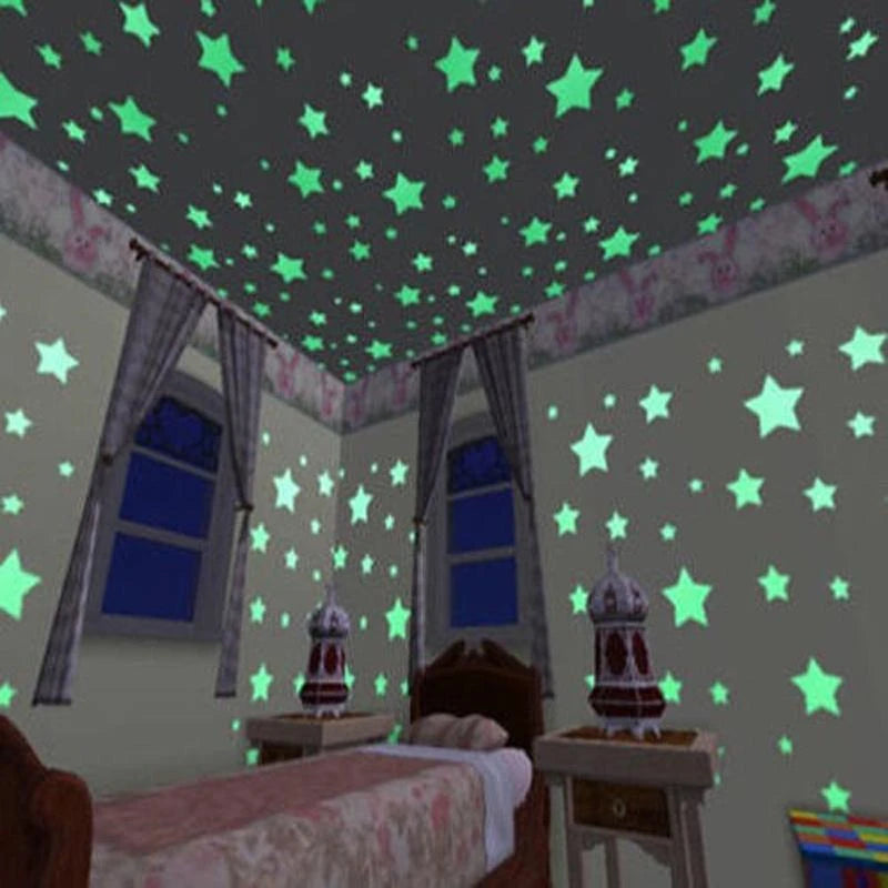 PVC Stars Glow Stickers Luminous In Dark Night Fluorescent Wall Art Decals For Kids