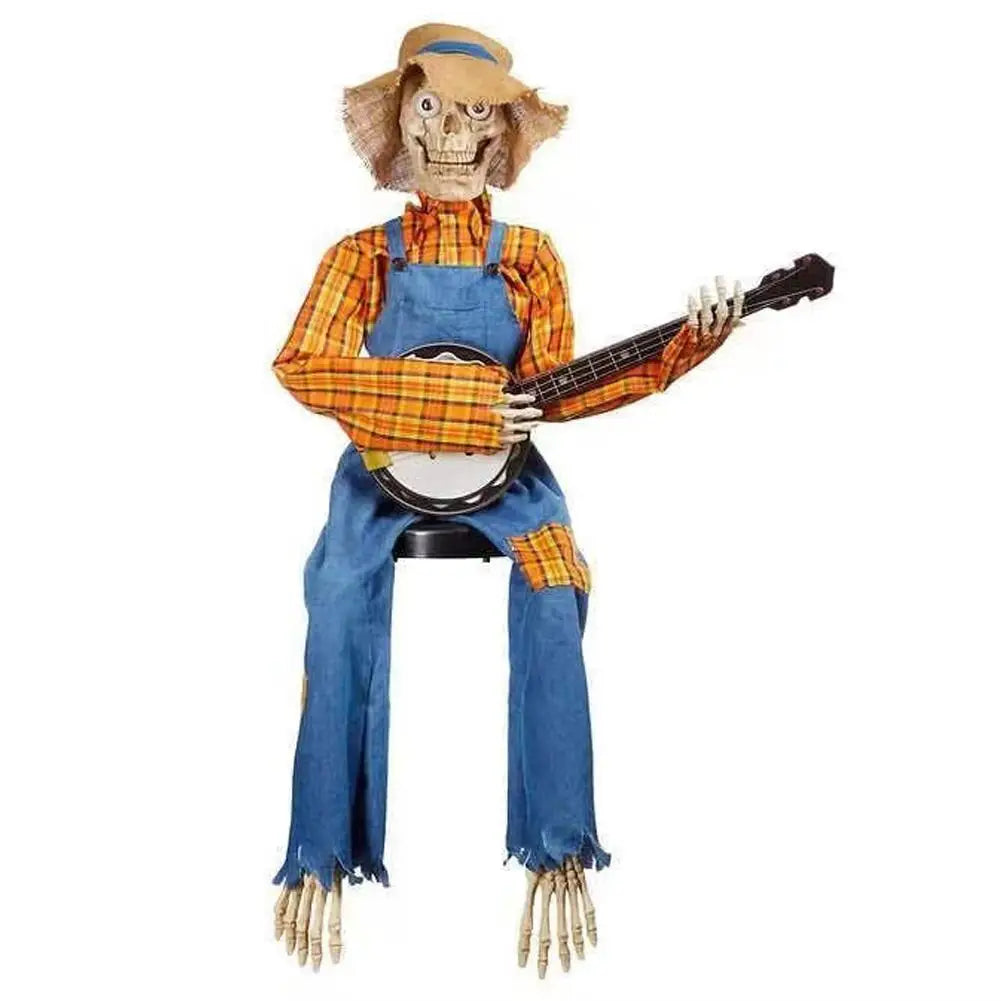 Halloween Animatronics Banjo Skeleton Decorations Musical Country Theme Decor